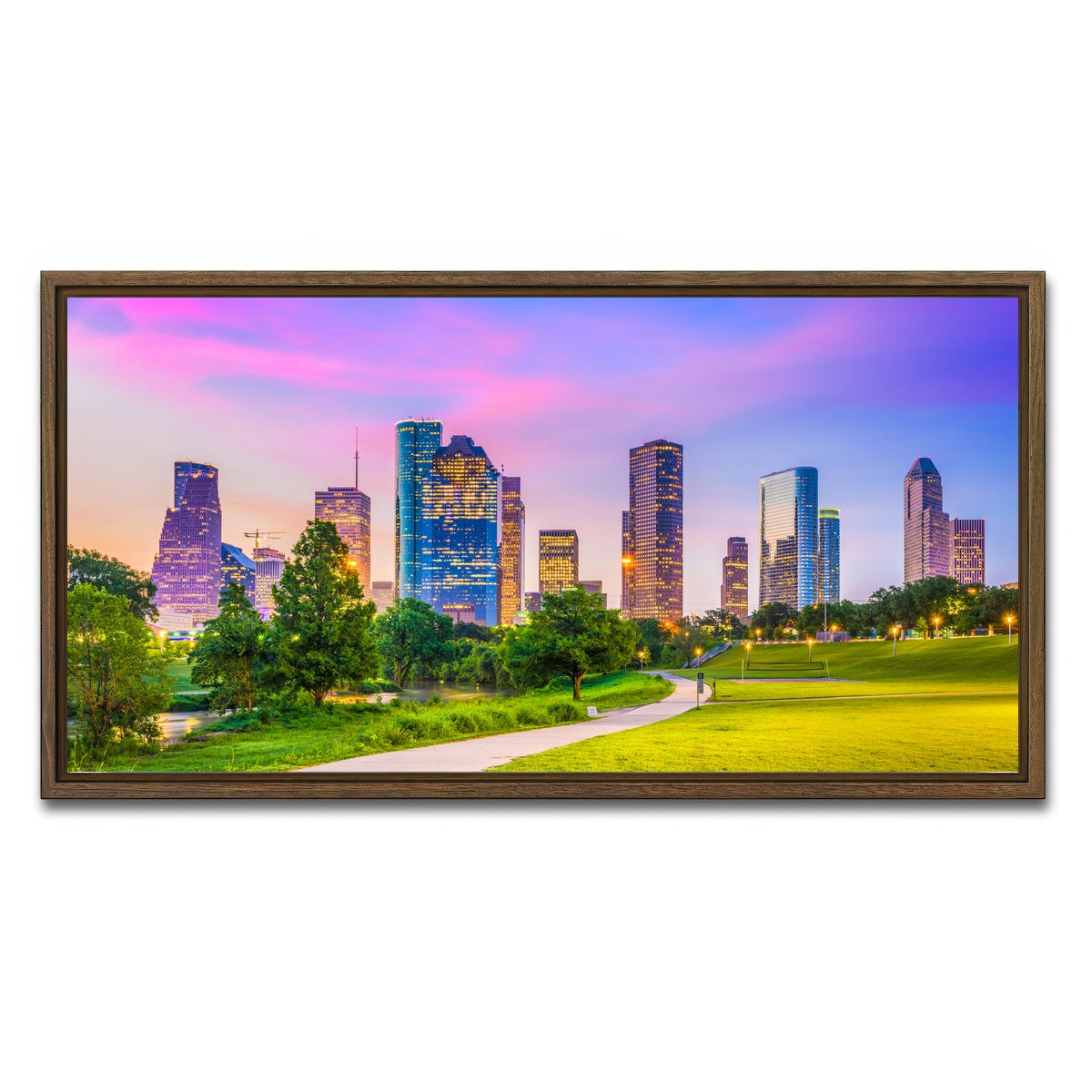 AUTO-MOCKUP WHITE | Houston Cityscape | 1 Piece | Walnut Framed Canvas | group=2x1