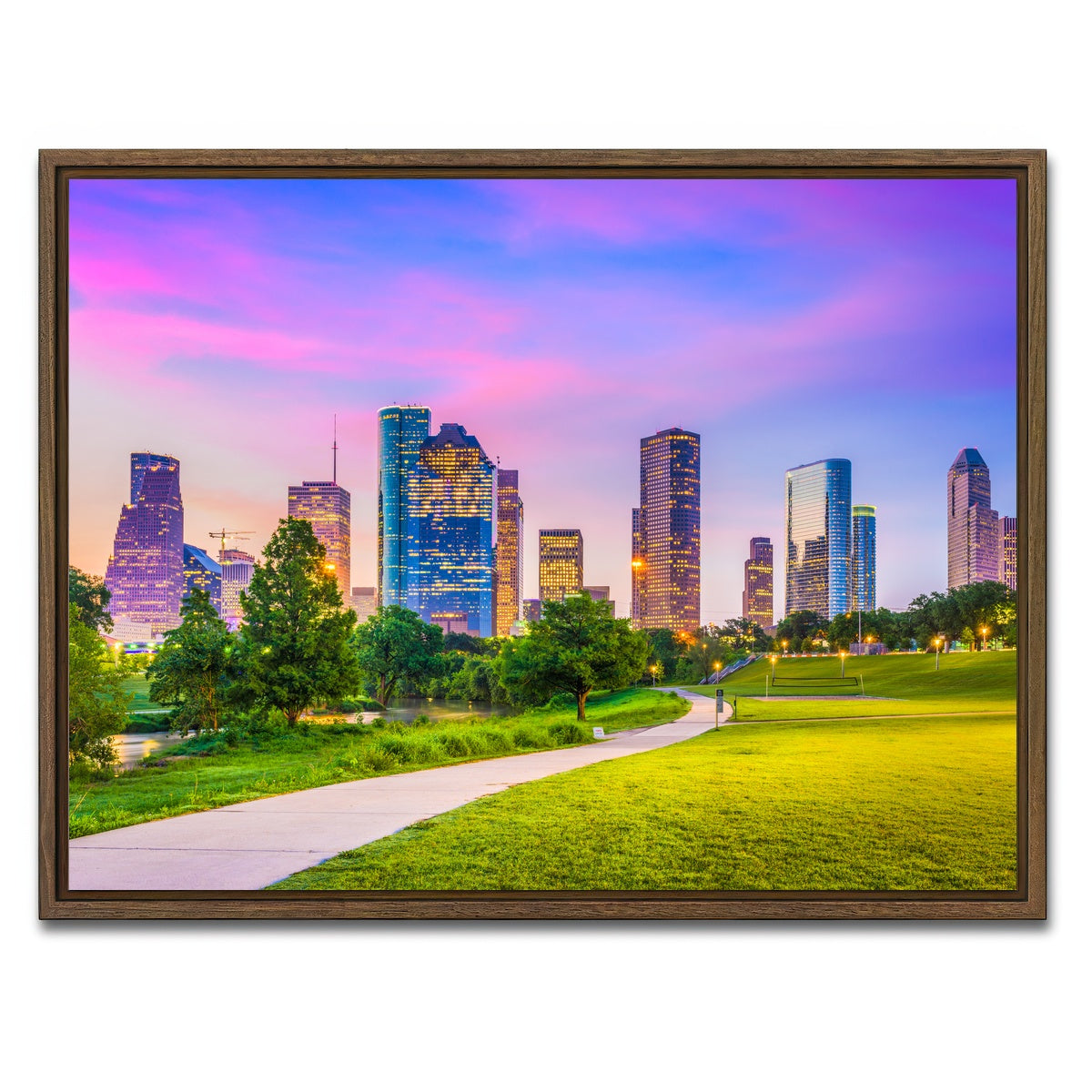 AUTO-MOCKUP WHITE | Houston Cityscape | 1 Piece | Walnut Framed Canvas | group=4x3