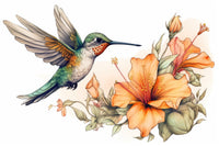 Hummingbird with Vintage Flowers Wall Art