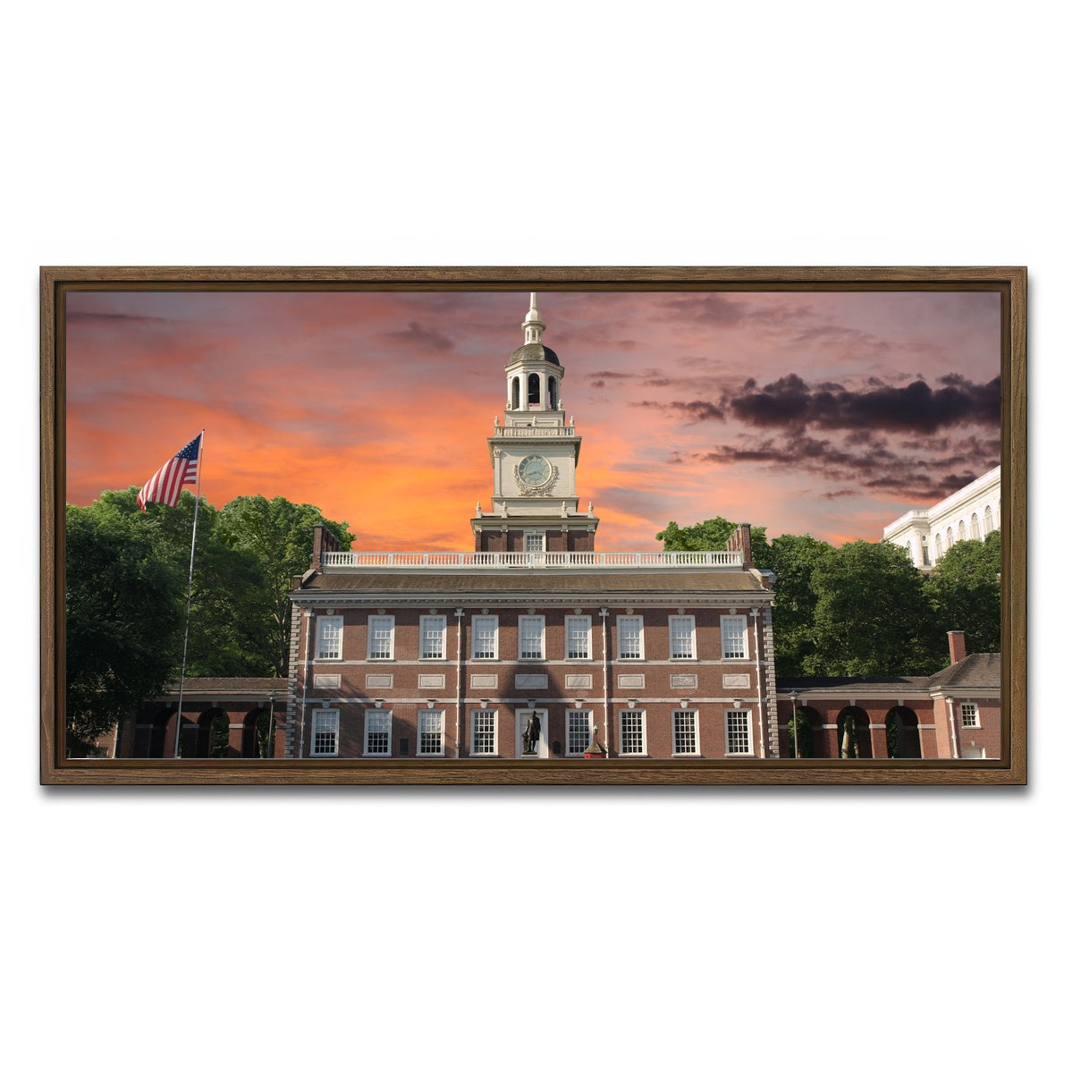 AUTO-MOCKUP WHITE | Independence Hall Sunset | 1 Piece | Walnut Framed Canvas | group=2x1