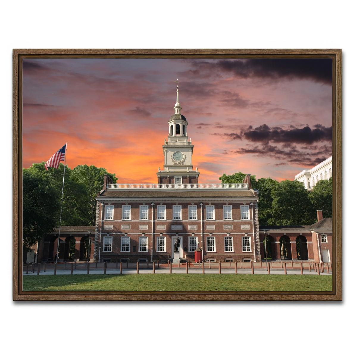 AUTO-MOCKUP WHITE | Independence Hall Sunset | 1 Piece | Walnut Framed Canvas | group=4x3