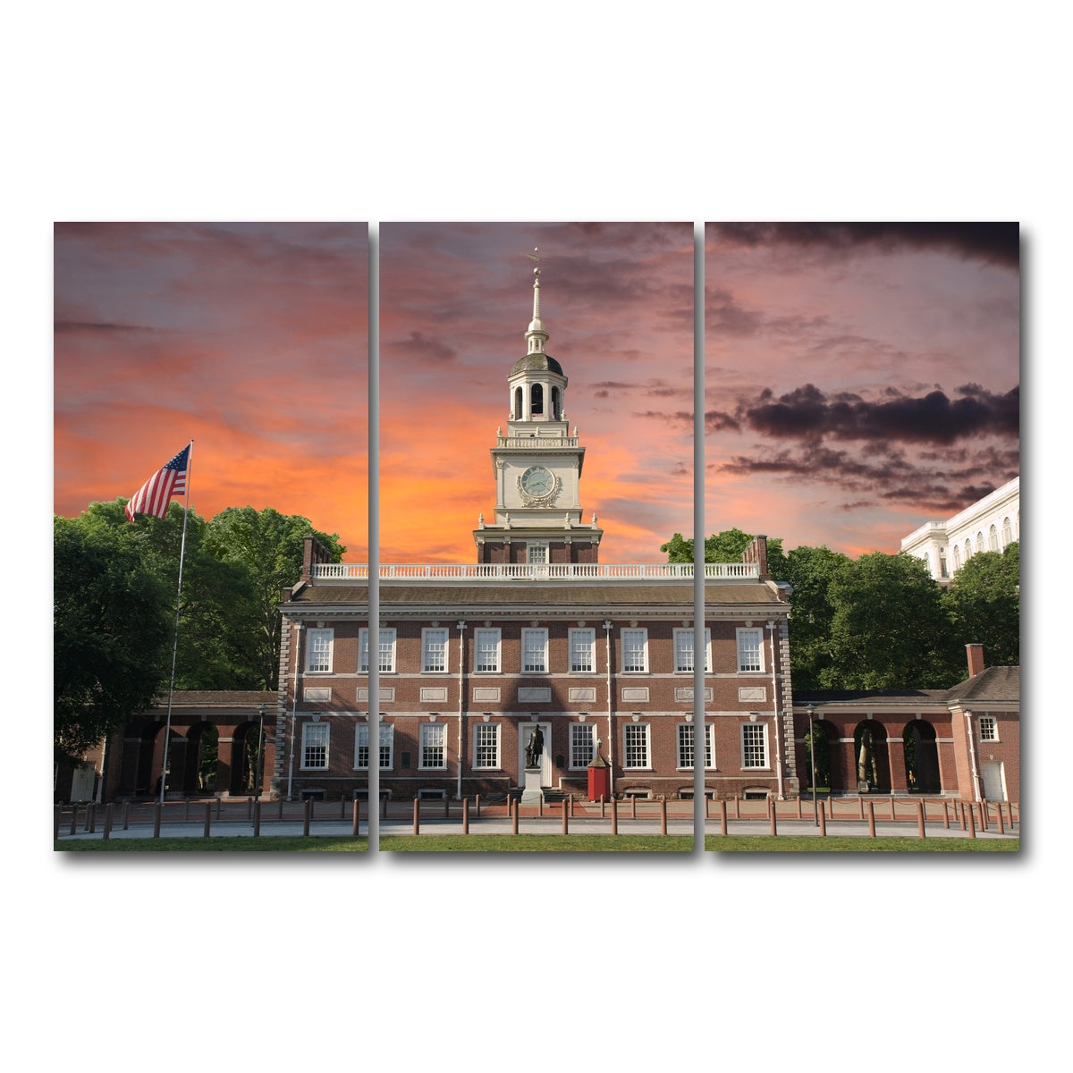 AUTO-MOCKUP WHITE | Independence Hall Sunset | 3 Piece | Gallery Wrap Canvas | group=12x24