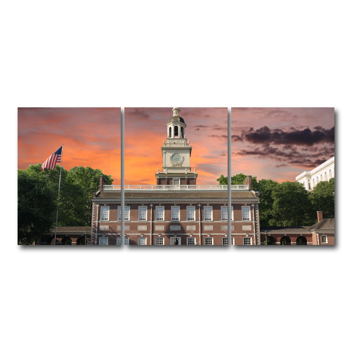AUTO-MOCKUP WHITE | Independence Hall Sunset | 3 Piece | Gallery Wrap Canvas | group=18x24
