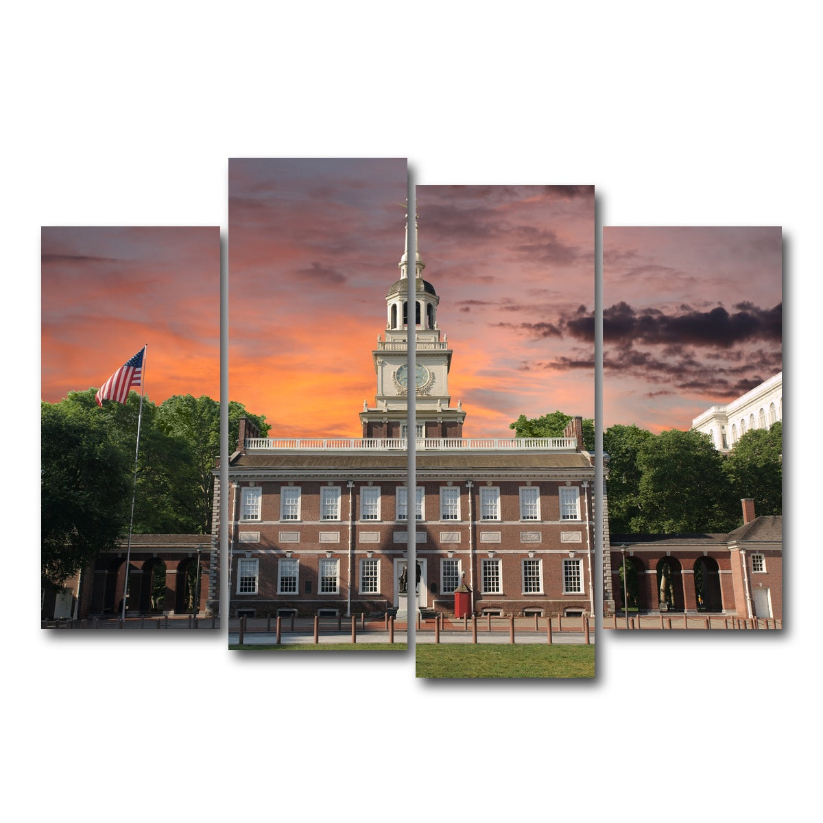 AUTO-MOCKUP WHITE | Independence Hall Sunset | 4 Piece | Gallery Wrap Canvas | group=4_normal