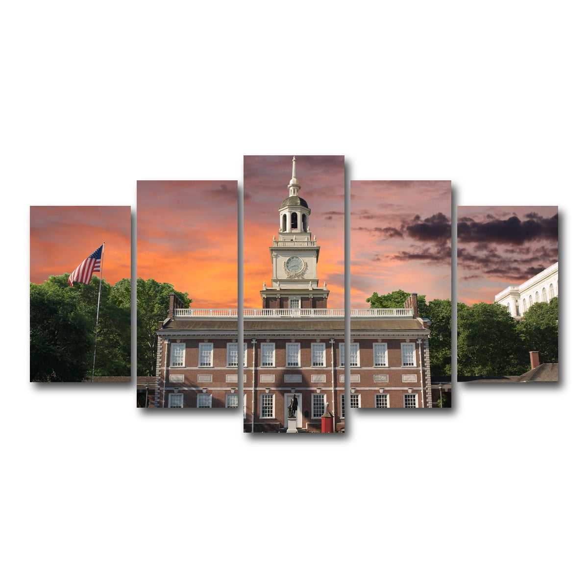 AUTO-MOCKUP WHITE | Independence Hall Sunset | 5 Piece | Gallery Wrap Canvas | group=5_normal