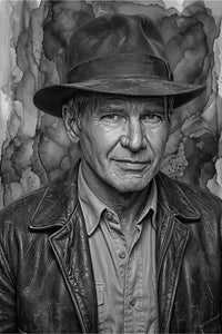 Indiana Jones Portrait Grayscale Wall Art