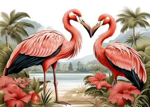 JJ Audubon's Style Flamingos Wall Art