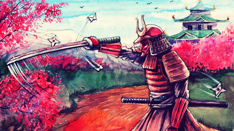 Japanese Samurai Watercolor Wall Art