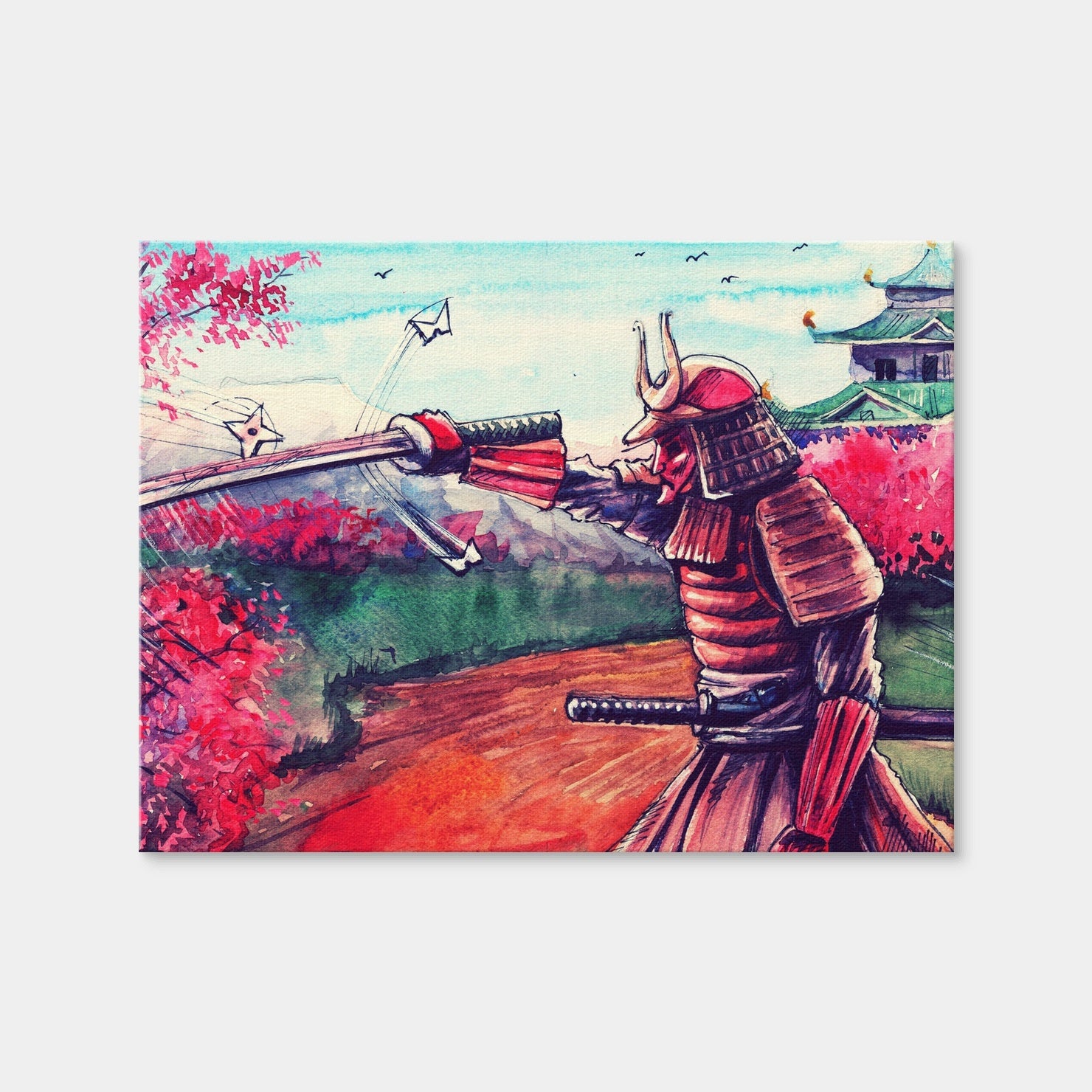 AUTO-MOCKUP WHITE | Japanese Samurai Watercolor | 1 Piece | Gallery Wrap Canvas | group=4x3