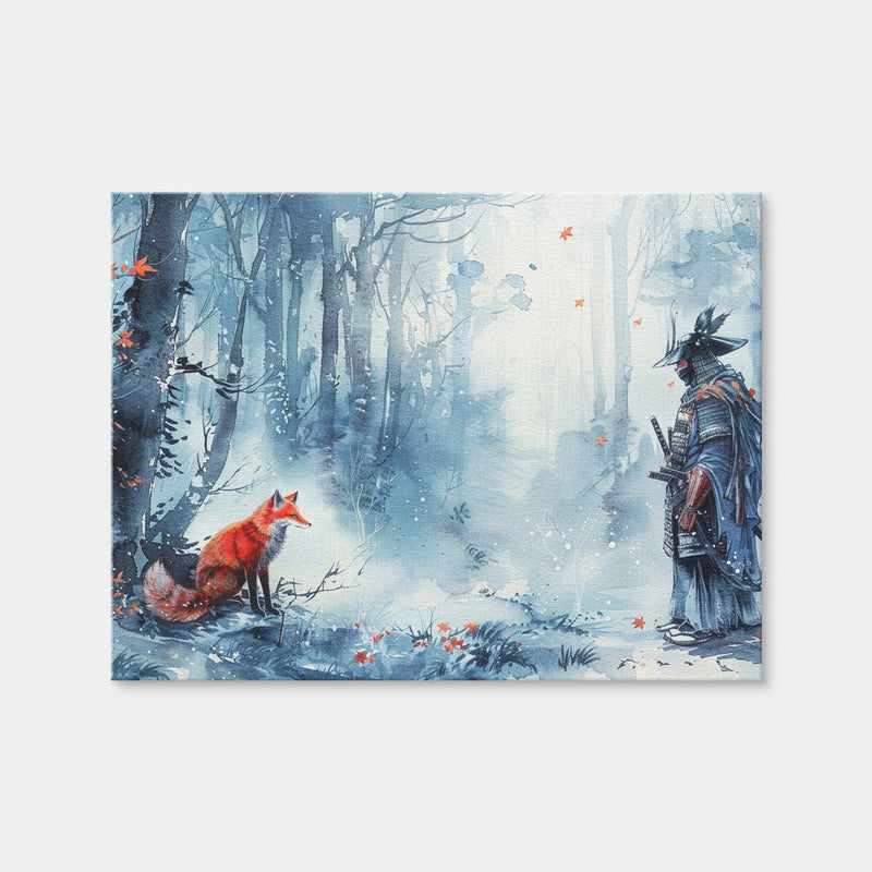 AUTO-MOCKUP WHITE | Japanese Samurai and Red Fox | 1 Piece | Gallery Wrap Canvas | group=4x3