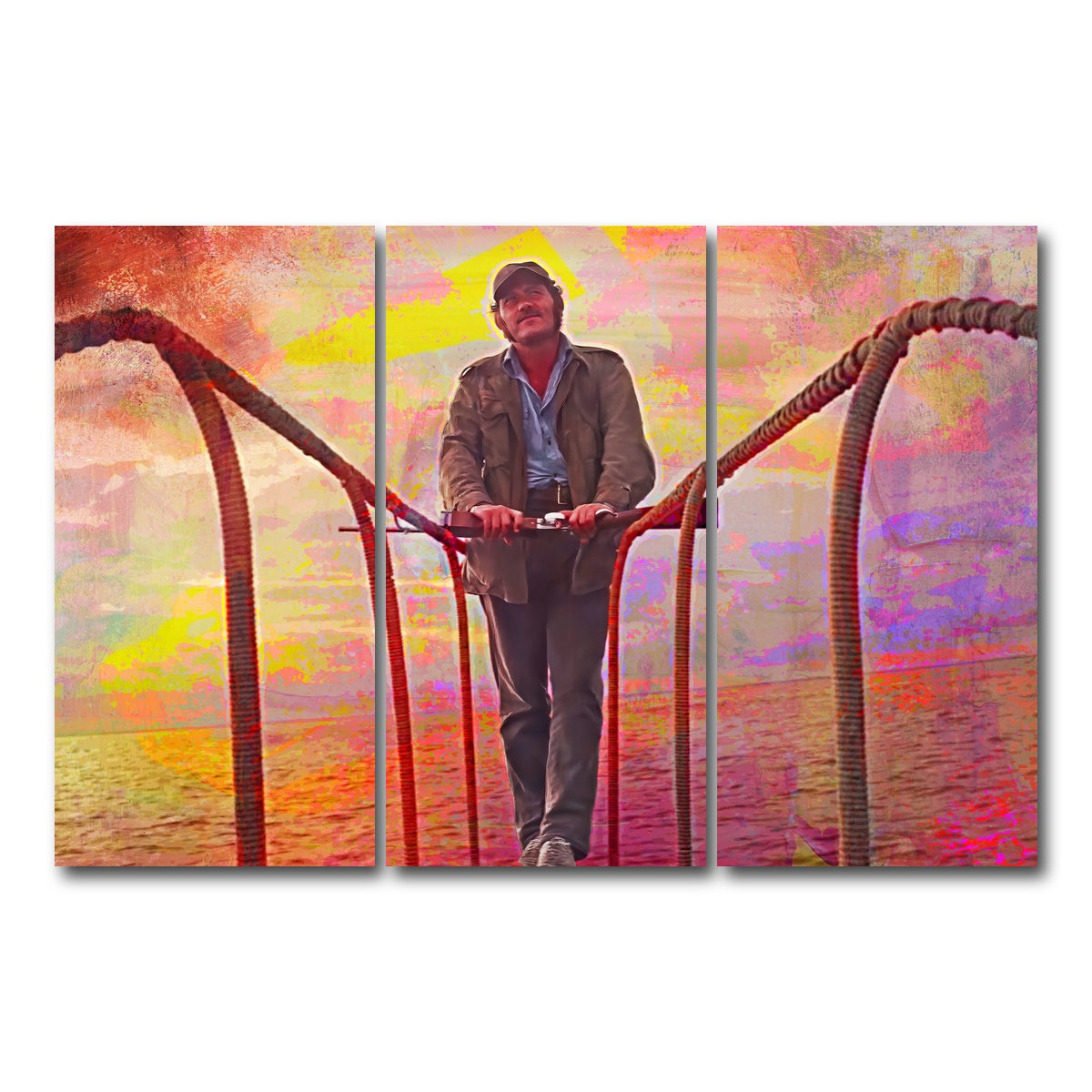 AUTO-MOCKUP WHITE | Jaws Quint Sunset | 3 Piece | Gallery Wrap Canvas | group=12x24