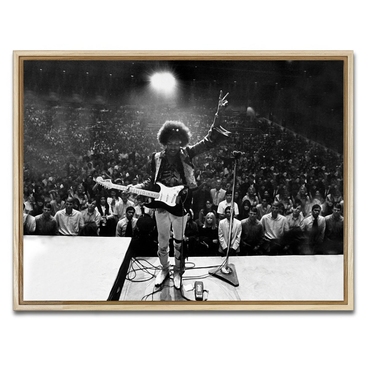 AUTO-MOCKUP WHITE | Jimi Hendrix Black and White | 1 Piece | Natural Framed Canvas | group=4x3