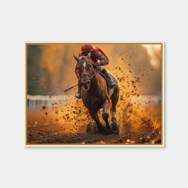 Jockey on Horse Racing Wall Art — Framed Canvas Format preview