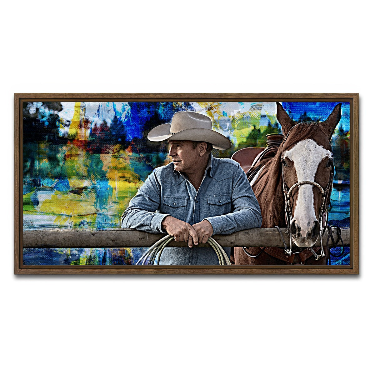 AUTO-MOCKUP WHITE | John Dutton & Horse | 1 Piece | Walnut Framed Canvas | group=2x1