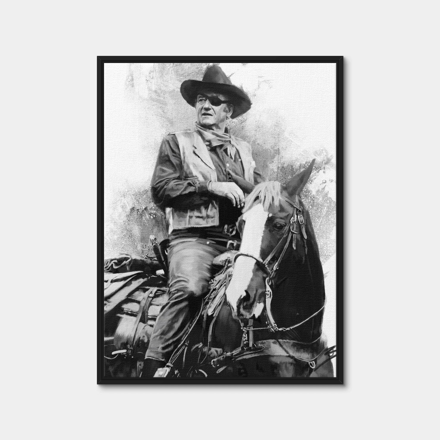 AUTO-MOCKUP WHITE | John Wayne & Horse | 1 Piece | Black Framed Canvas | group=3x4