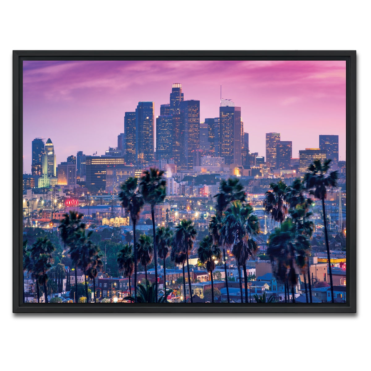 AUTO-MOCKUP WHITE | LA Palm Tree Sunset | 1 Piece | Black Framed Canvas | group=4x3