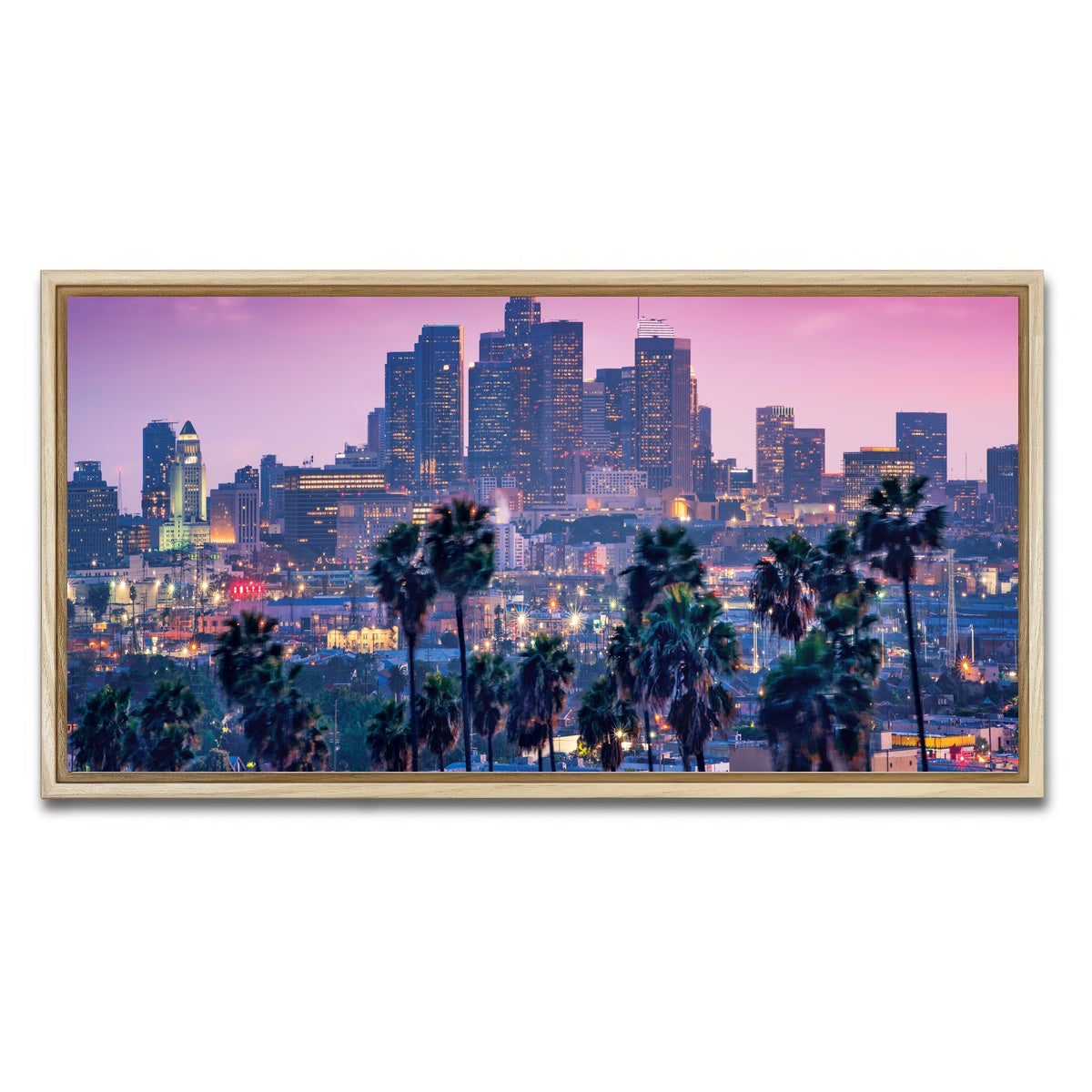 AUTO-MOCKUP WHITE | LA Palm Tree Sunset | 1 Piece | Natural Framed Canvas | group=2x1