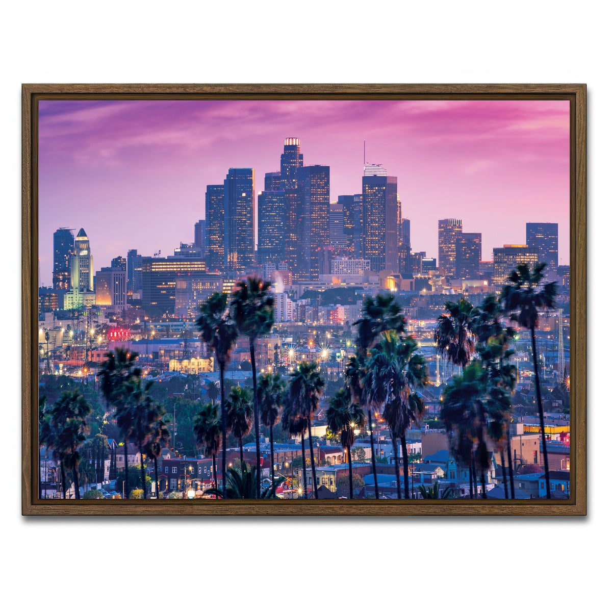 AUTO-MOCKUP WHITE | LA Palm Tree Sunset | 1 Piece | Walnut Framed Canvas | group=4x3