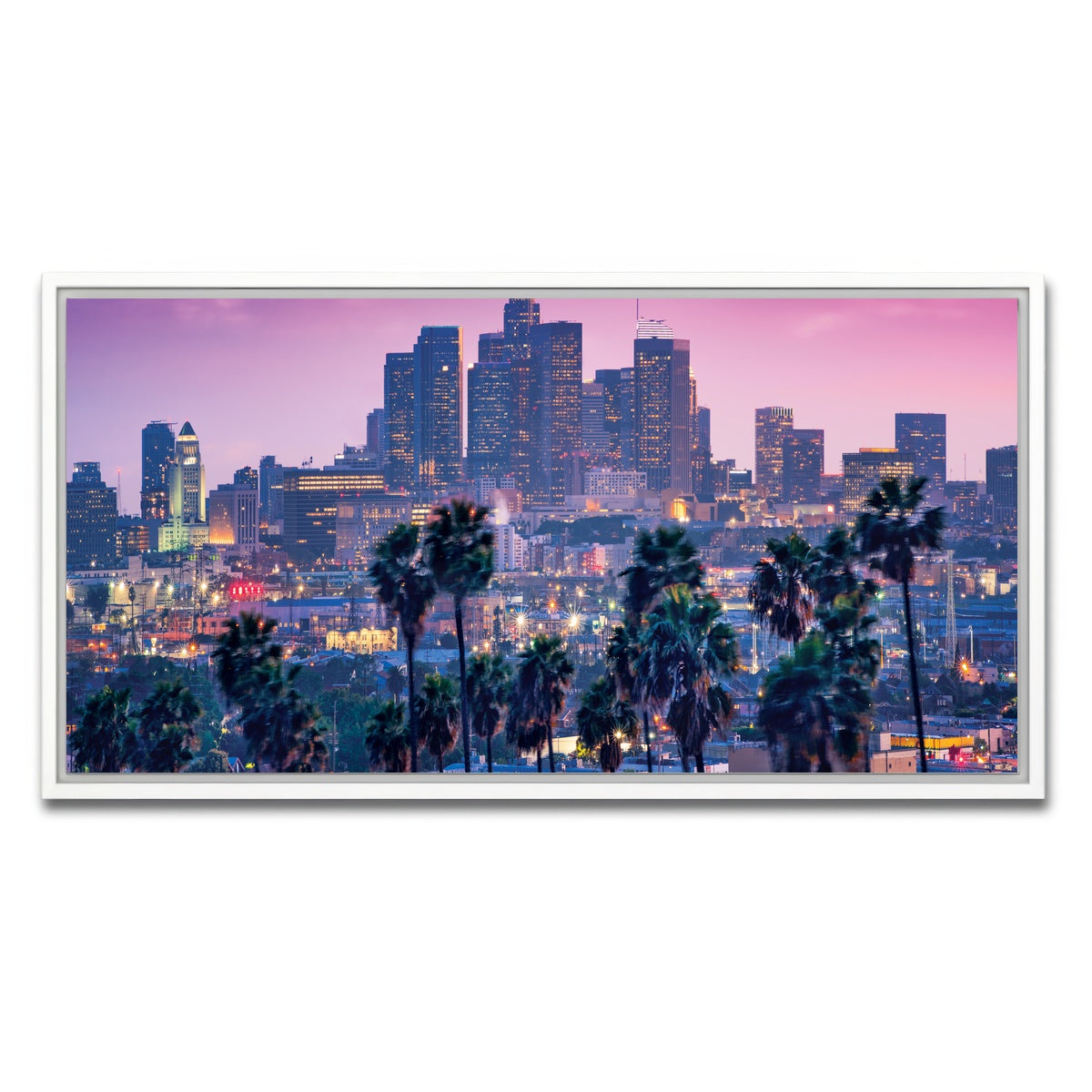 AUTO-MOCKUP WHITE | LA Palm Tree Sunset | 1 Piece | White Framed Canvas | group=2x1