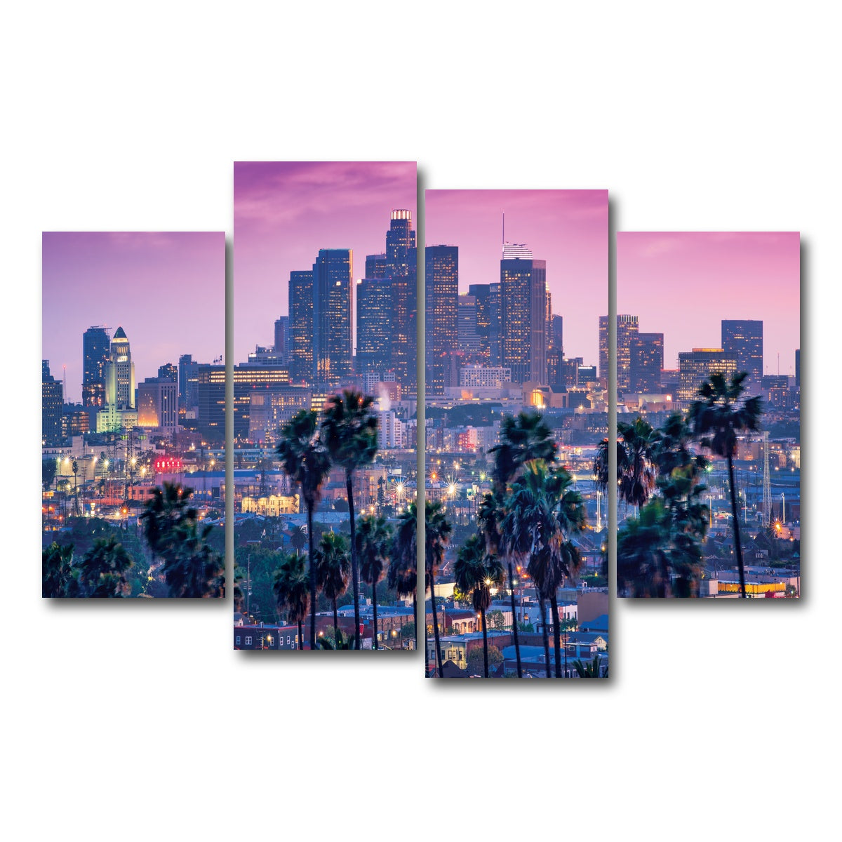 AUTO-MOCKUP WHITE | LA Palm Tree Sunset | 4 Piece | Gallery Wrap Canvas | group=4_short