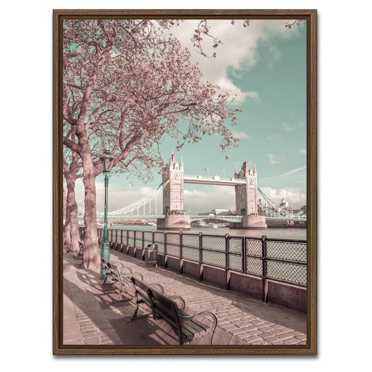AUTO-MOCKUP WHITE | LONDON Thames Riverside & Tower Bridge | 1 Piece | Walnut Framed Canvas | group=3x4