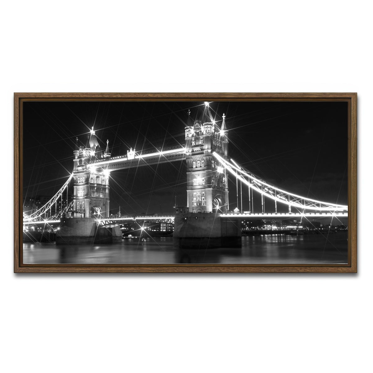 AUTO-MOCKUP WHITE | LONDON Tower Bridge at Night | 1 Piece | Walnut Framed Canvas | group=2x1