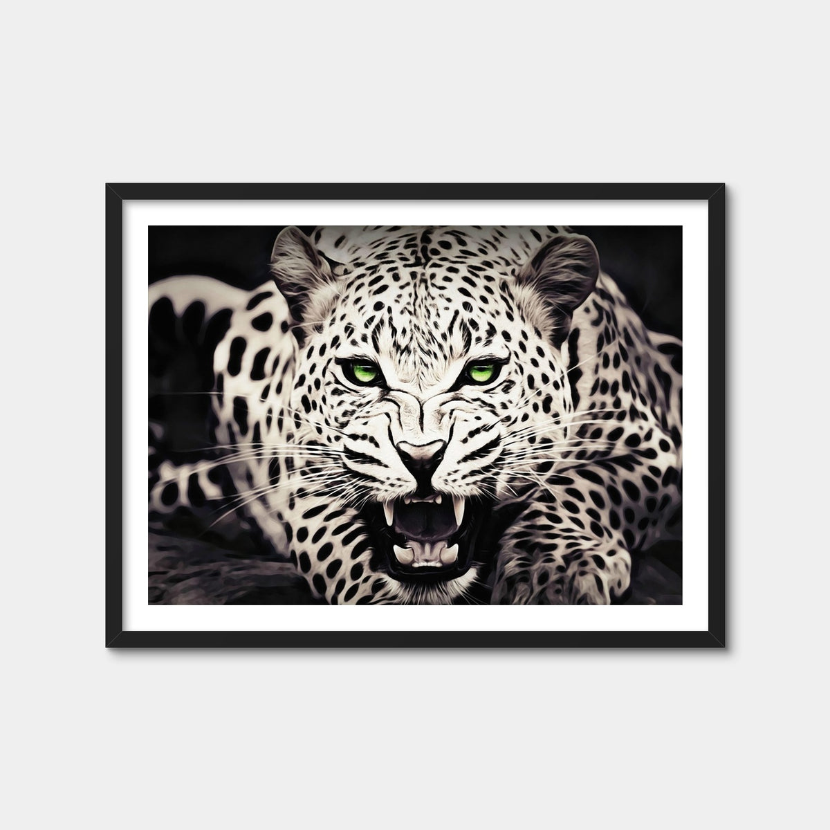 AUTO-MOCKUP WHITE | Leopard with Green Eyes | 1 Piece | Black Framed Print | group=4x3