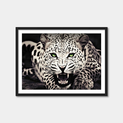 AUTO-MOCKUP WHITE | Leopard with Green Eyes | 1 Piece | Black Framed Print | group=4x3