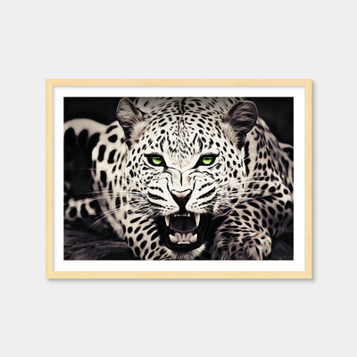 AUTO-MOCKUP WHITE | Leopard with Green Eyes | 1 Piece | Natural Framed Print | group=4x3