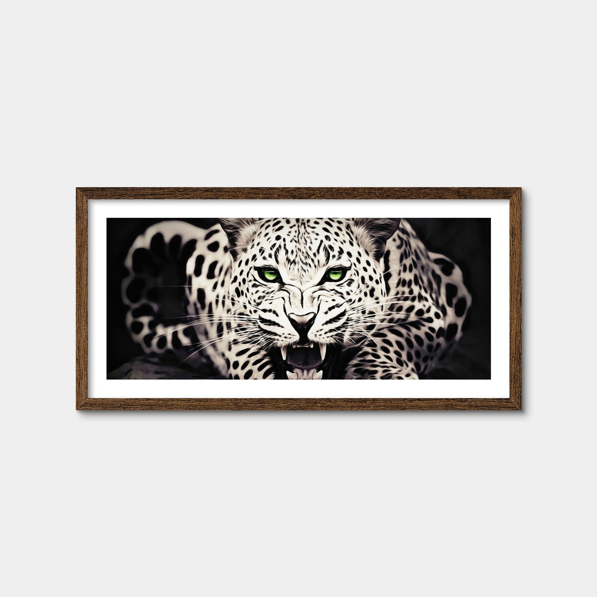 AUTO-MOCKUP WHITE | Leopard with Green Eyes | 1 Piece | Walnut Framed Print | group=2x1