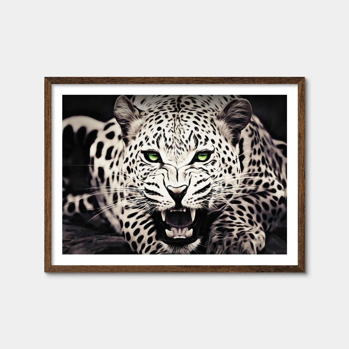 AUTO-MOCKUP WHITE | Leopard with Green Eyes | 1 Piece | Walnut Framed Print | group=4x3