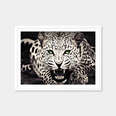 AUTO-MOCKUP WHITE | Leopard with Green Eyes | 1 Piece | White Framed Print | group=4x3