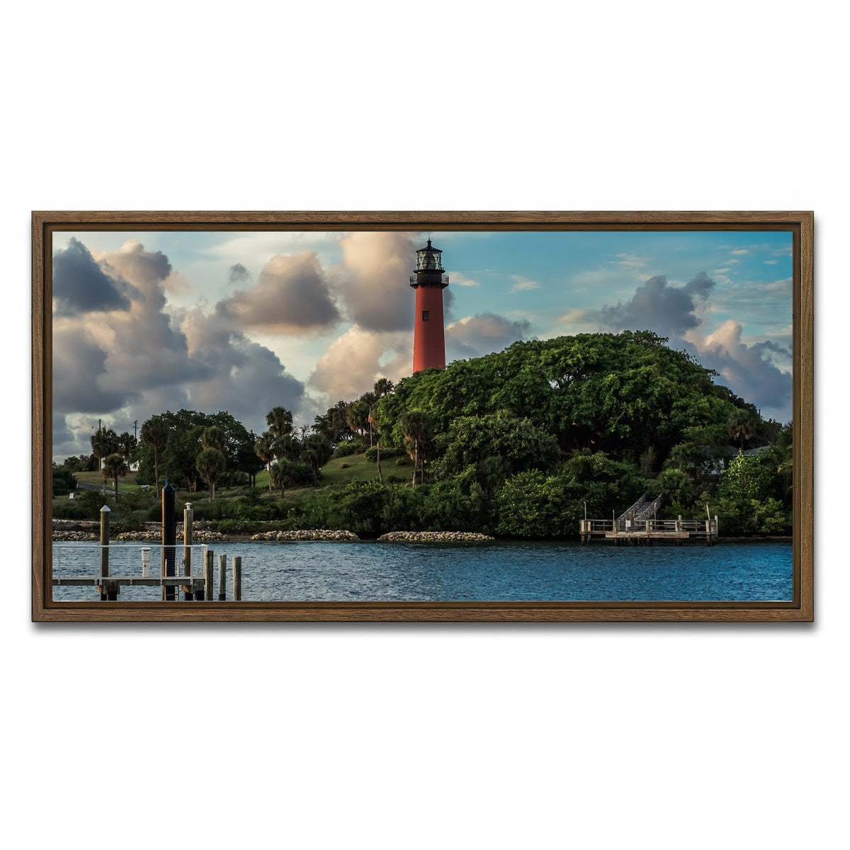 AUTO-MOCKUP WHITE | Lighthouse in Jupiter Florida | 1 Piece | Walnut Framed Canvas | group=2x1