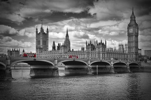 London Houses of Parliament & Red Buses Wall Art