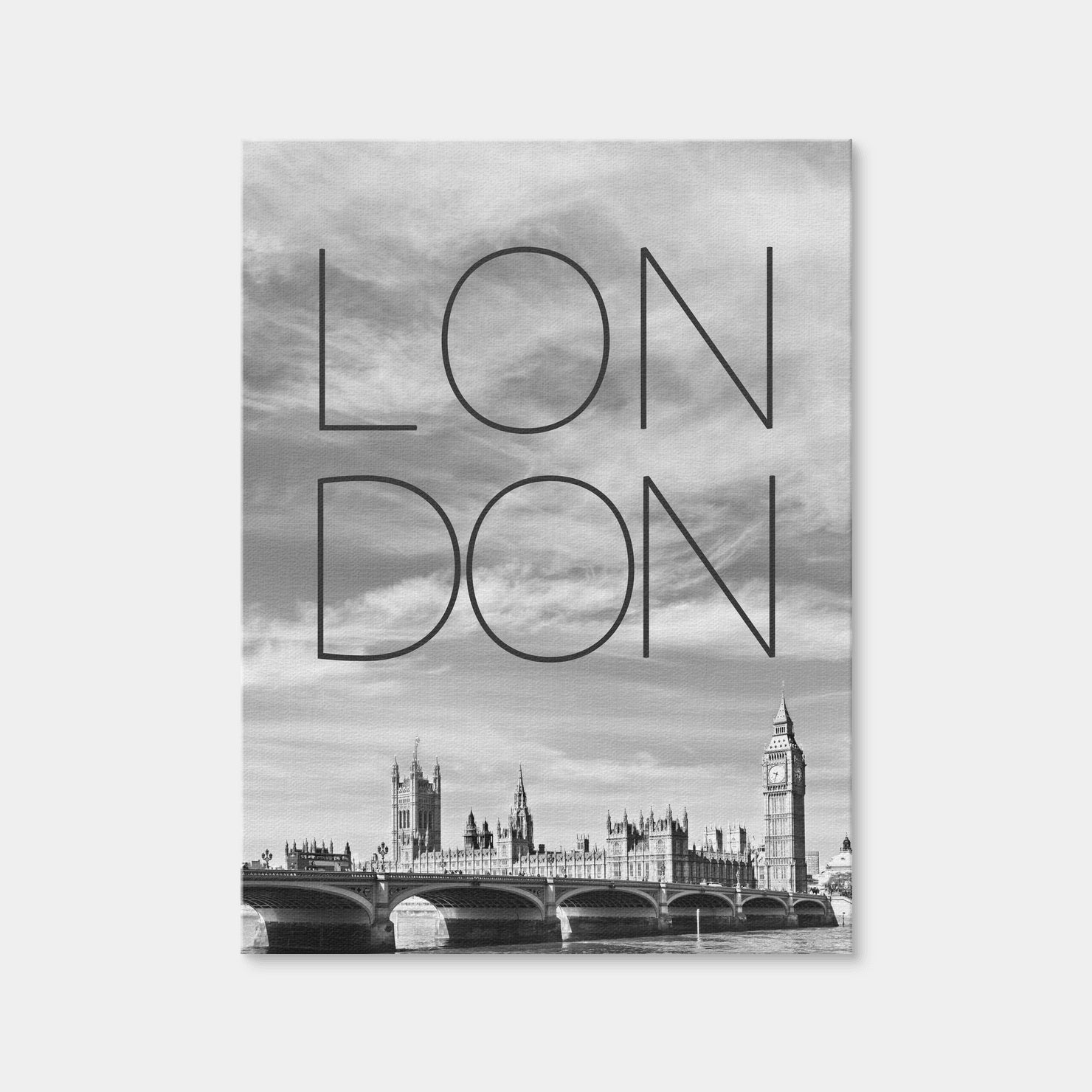 AUTO-MOCKUP WHITE | London Westminster Bridge Text & Skyline | 1 Piece | Gallery Wrap Canvas | group=3x4