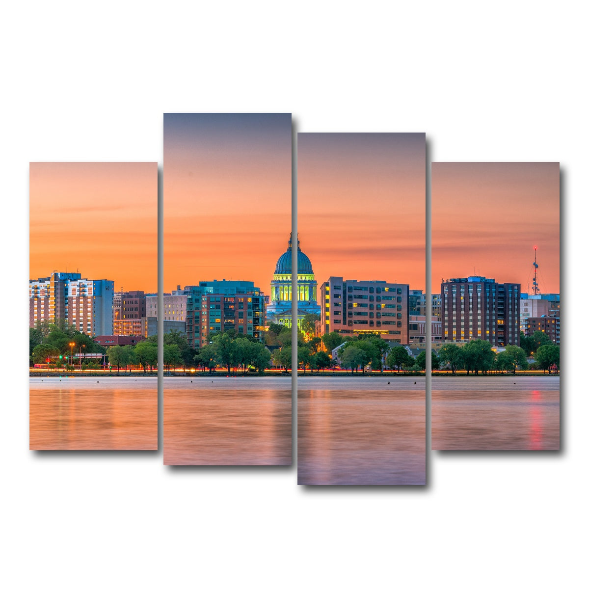AUTO-MOCKUP WHITE | Madison Skyline At Dusk | 4 Piece | Gallery Wrap Canvas | group=4_normal
