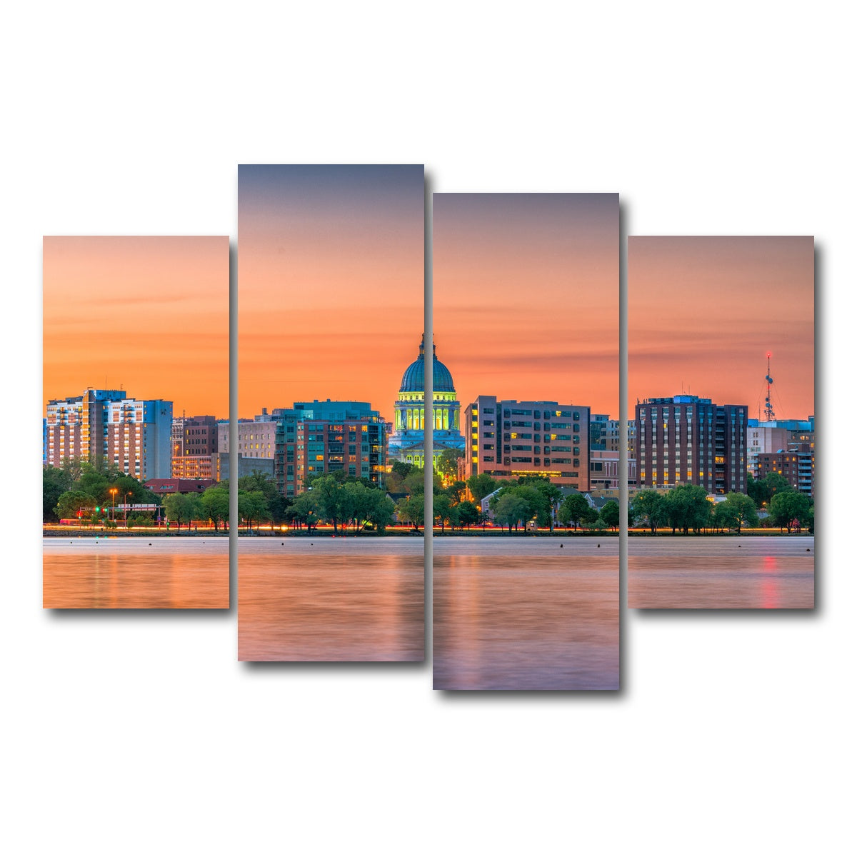 AUTO-MOCKUP WHITE | Madison Skyline At Dusk | 4 Piece | Gallery Wrap Canvas | group=4_short