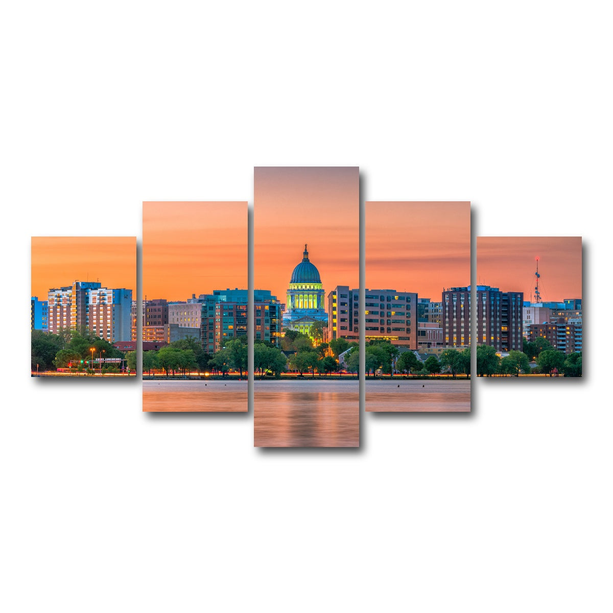 AUTO-MOCKUP WHITE | Madison Skyline At Dusk | 5 Piece | Gallery Wrap Canvas | group=5_short