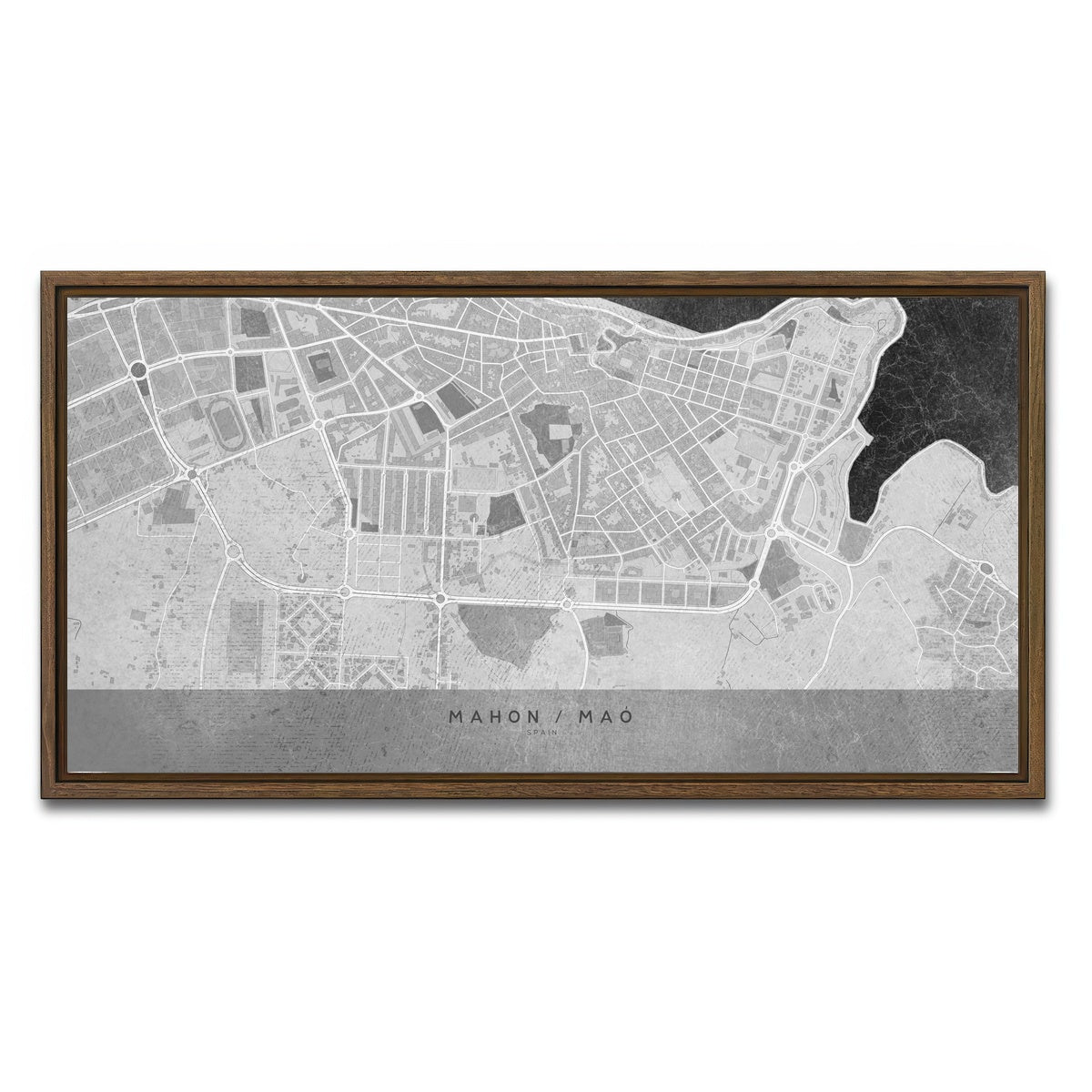 AUTO-MOCKUP WHITE | Mahon Map 2 | 1 Piece | Walnut Framed Canvas | group=2x1
