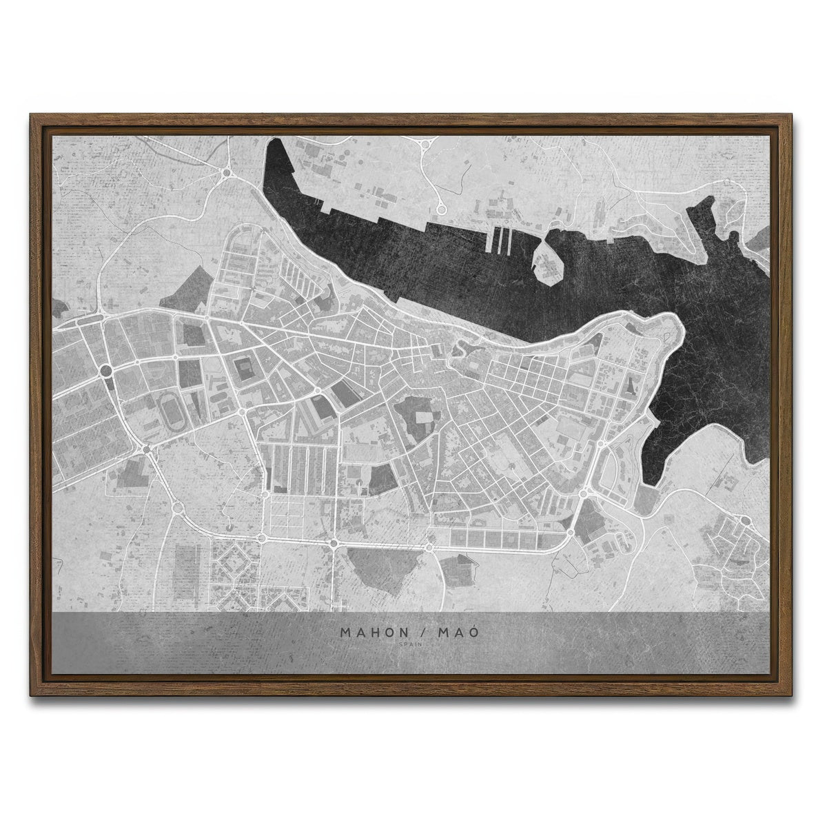 AUTO-MOCKUP WHITE | Mahon Map 2 | 1 Piece | Walnut Framed Canvas | group=4x3