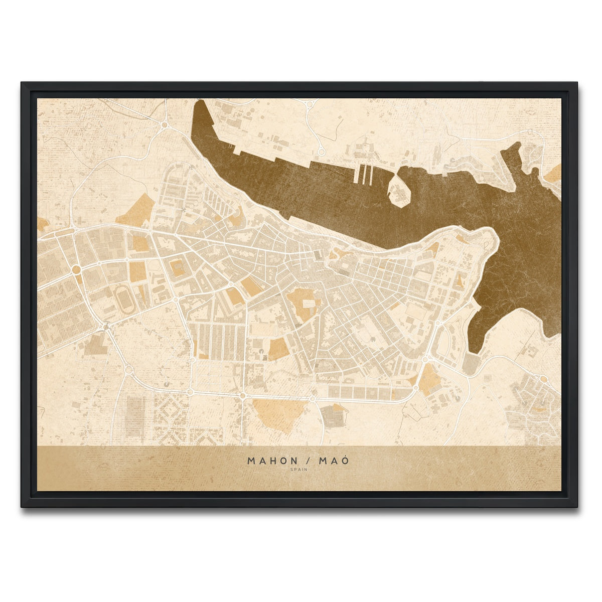 AUTO-MOCKUP WHITE | Mahon Map | 1 Piece | Black Framed Canvas | group=4x3