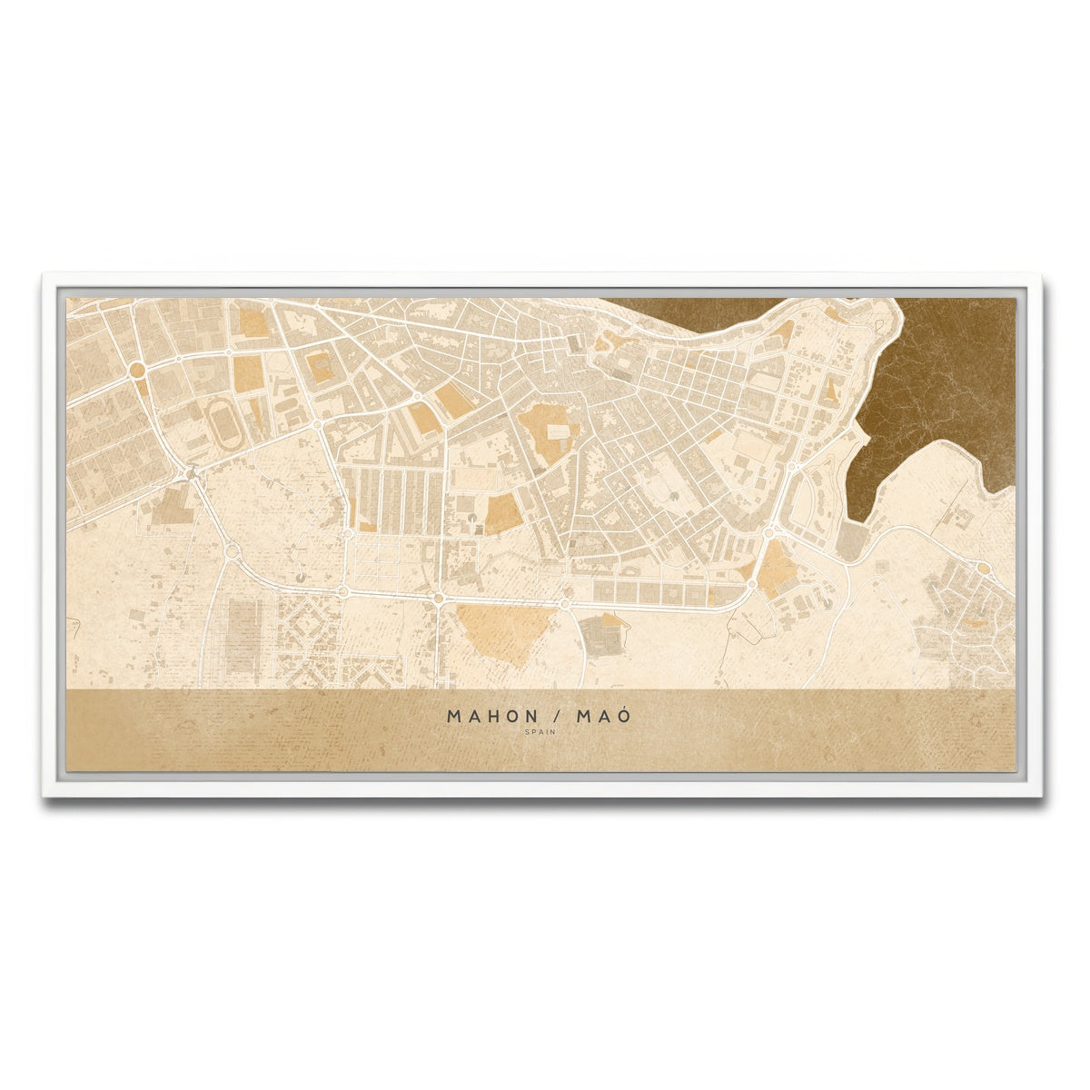 AUTO-MOCKUP WHITE | Mahon Map | 1 Piece | White Framed Canvas | group=2x1