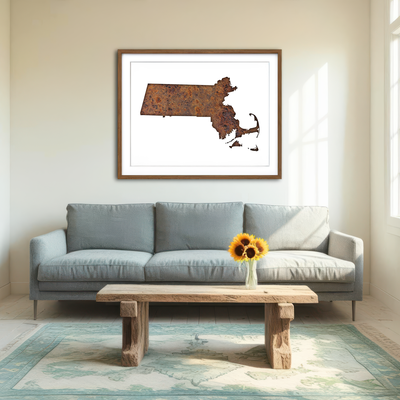 AUTO-MOCKUP ROOM | Map of Massachusetts Wall Art