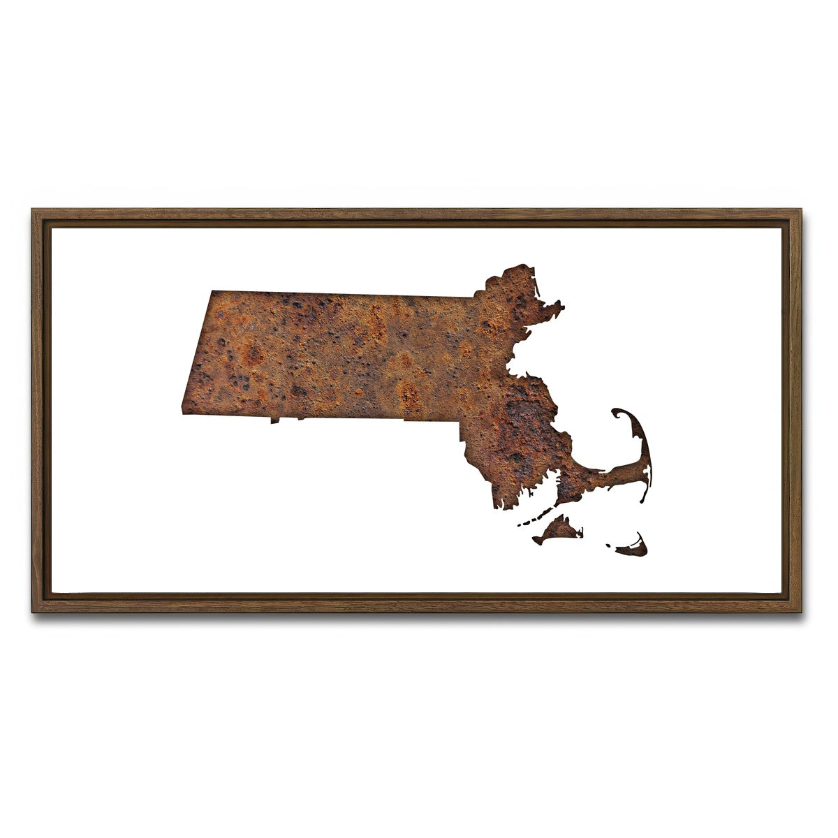 AUTO-MOCKUP WHITE | Map of Massachusetts | 1 Piece | Walnut Framed Canvas | group=2x1