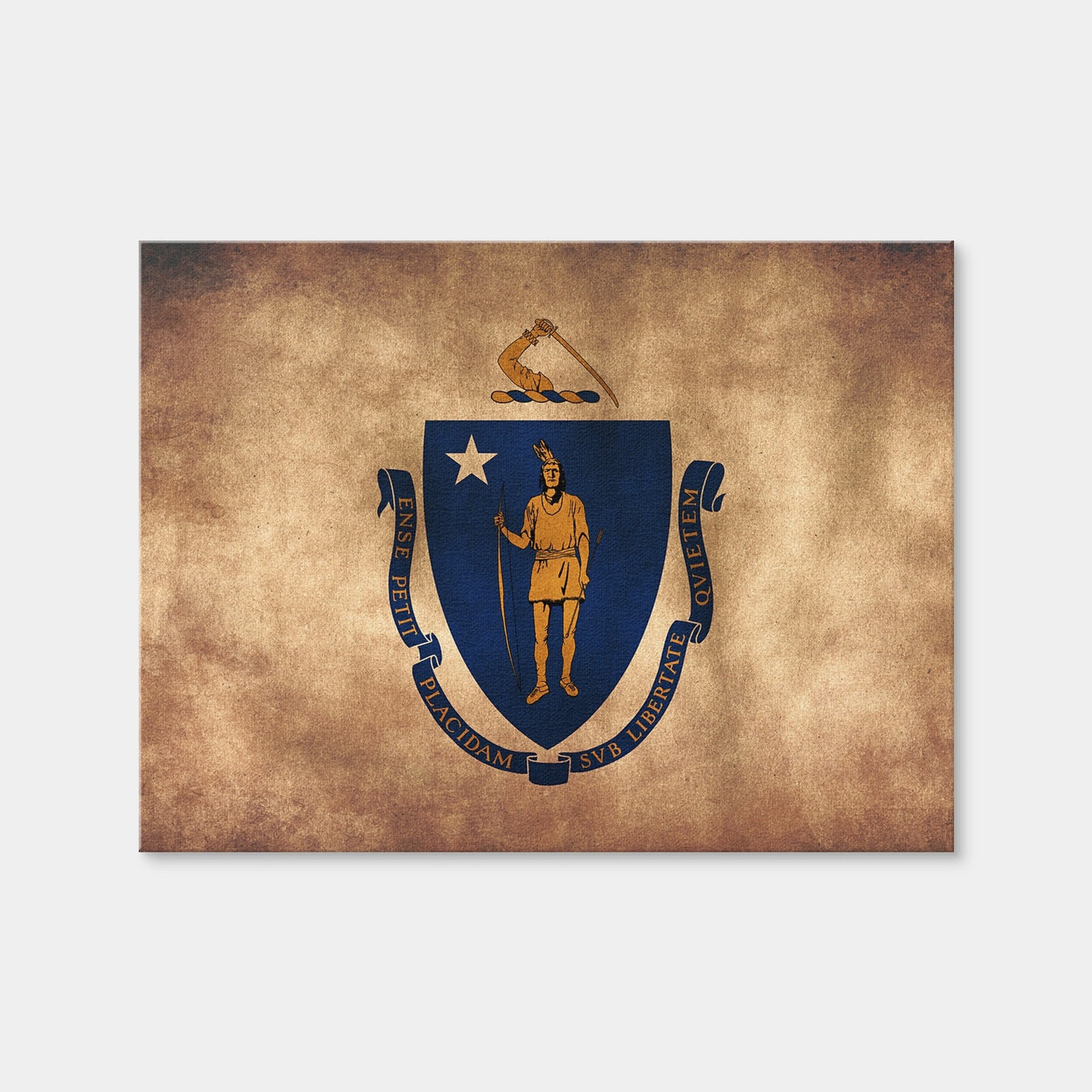 AUTO-MOCKUP WHITE | Massachusetts State Flag Grunge | 1 Piece | Gallery Wrap Canvas | group=4x3