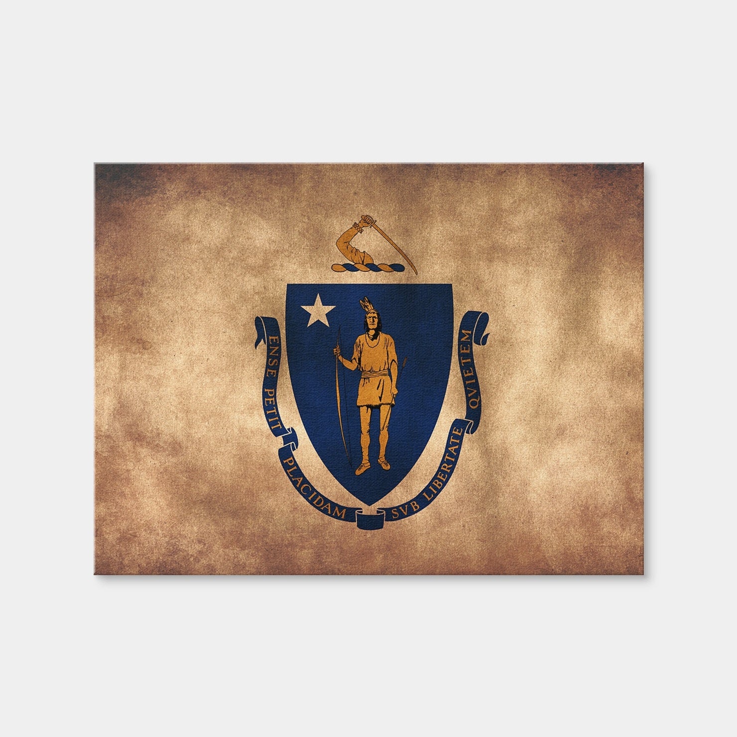 AUTO-MOCKUP WHITE | Massachusetts State Flag Grunge | 1 Piece | Gallery Wrap Canvas | group=4x3