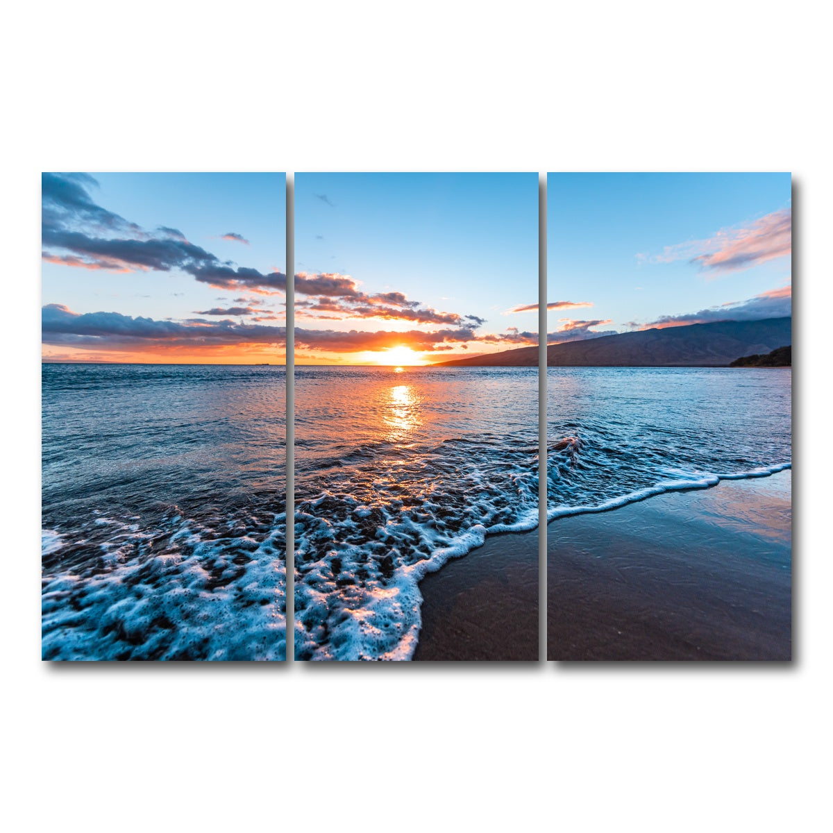 AUTO-MOCKUP WHITE | Maui Beach Sunset | 3 Piece | Gallery Wrap Canvas | group=12x24