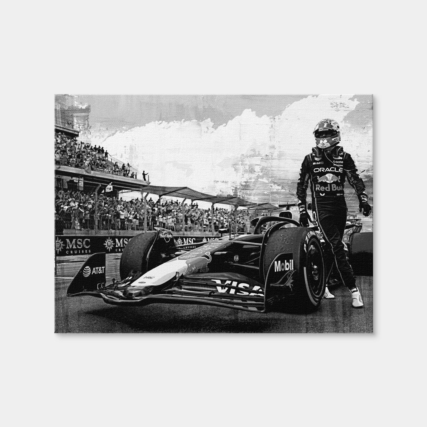 AUTO-MOCKUP WHITE | Max Verstappen Grayscale | 1 Piece | Gallery Wrap Canvas | group=4x3