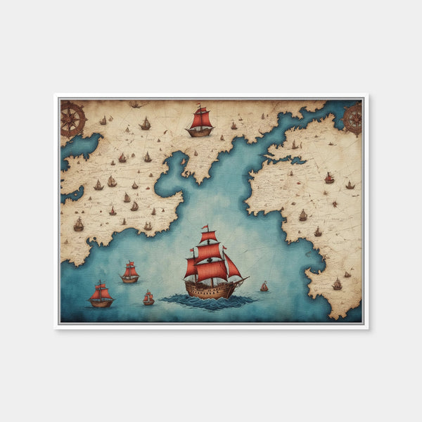 Medieval Nautical Map Wall Art — Framed Canvas Format preview