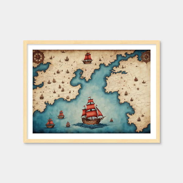Medieval Nautical Map Wall Art — Framed Print Format preview